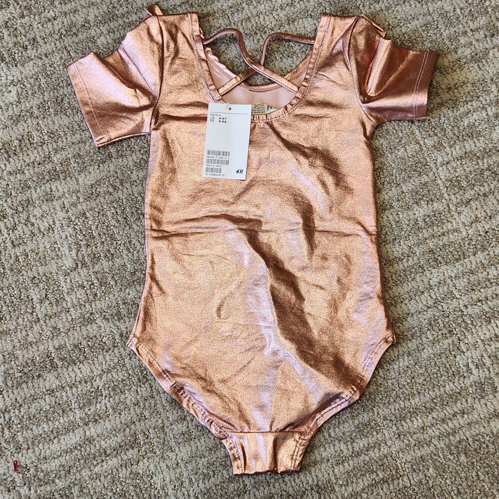 H&M girls frilled bodysuit metallic pink leotard size 4-6 years - Picture 8 of 8